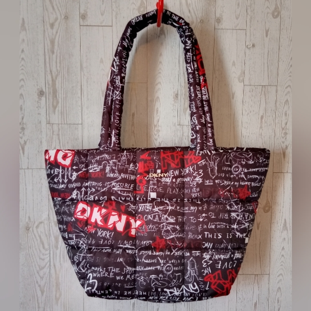 DKNY Graffiti Print Tote in Black and Red